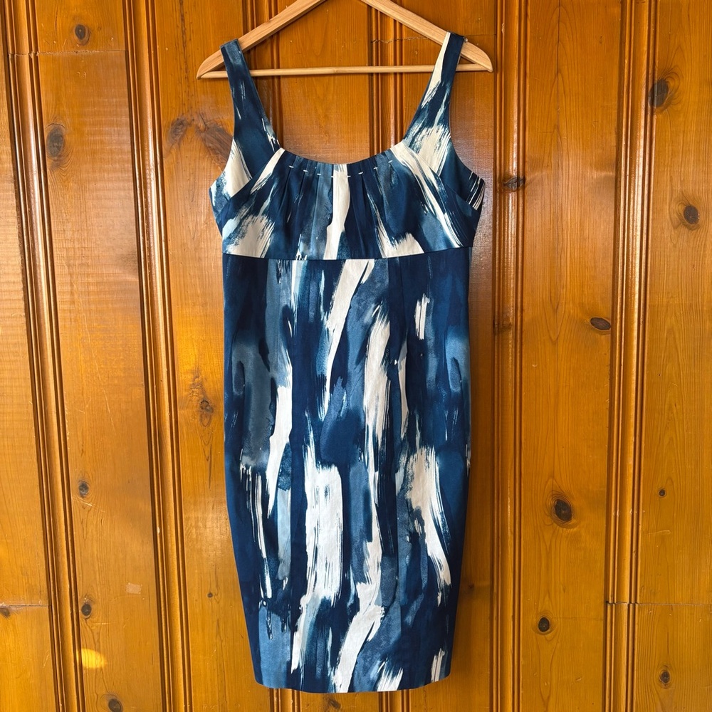 Calvin Klein blue and white abstract sleeveless bodycon dress Sz 8